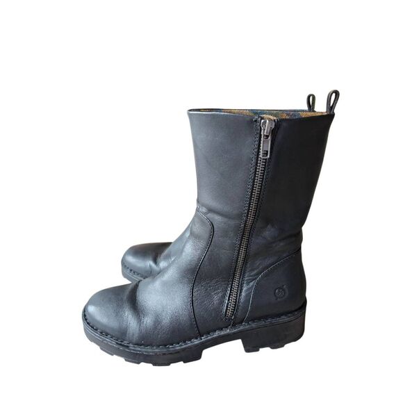 Born Leather Boots Size 7.5 Black Side Zip Heeled Platform Boot - Picture 1 of 7